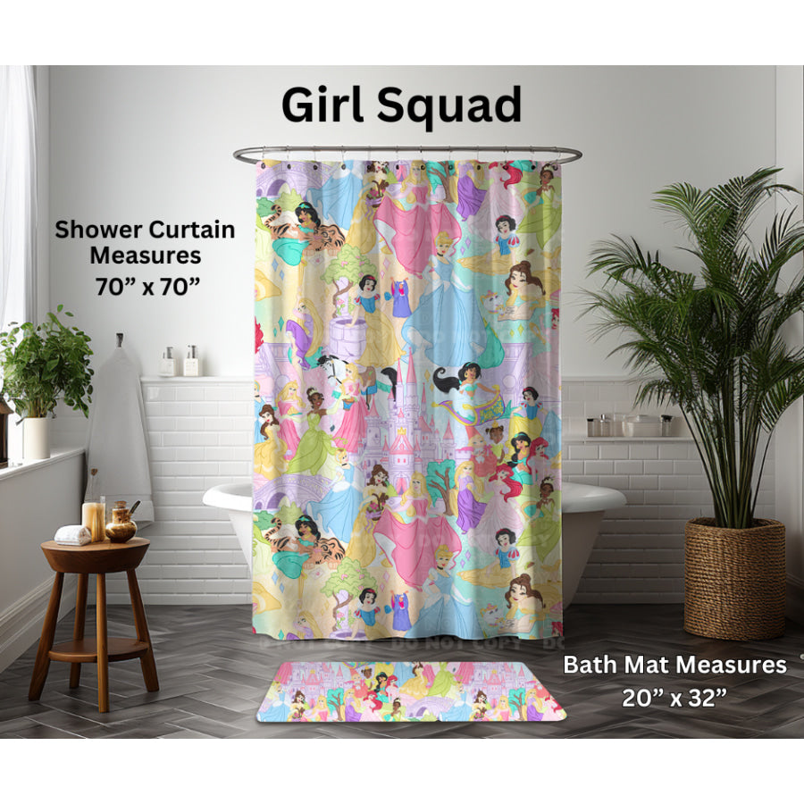 Preorder Custom Shower Curtain / Bath Mat - Girl Squad - Closes 6 Jan - ETA late Apr 2025 Shower Curtains and Bath Mats