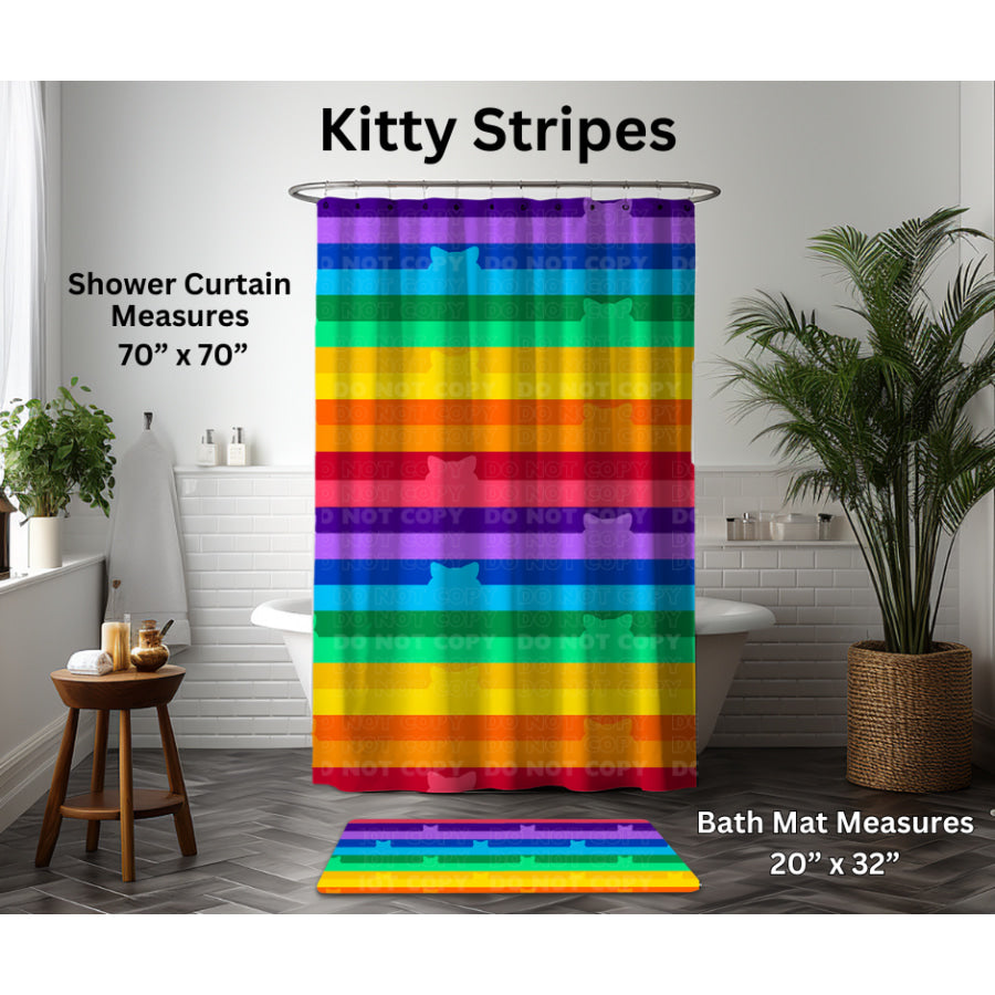 Preorder Custom Shower Curtain / Bath Mat - Kitty Stripes - Closes 6 Jan - ETA late Apr 2025 Shower Curtains and Bath Mats