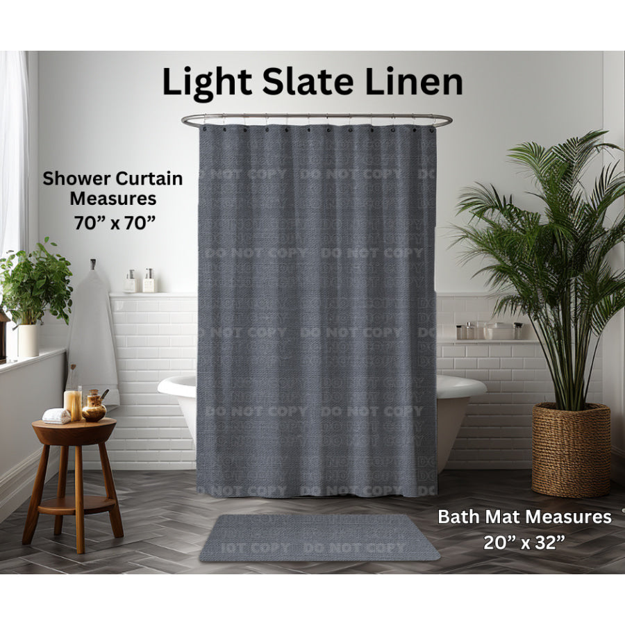 Preorder Custom Shower Curtain / Bath Mat - Light Slate Linen - Closes 6 Jan - ETA late Apr 2025 Shower Curtains and Bath Mats