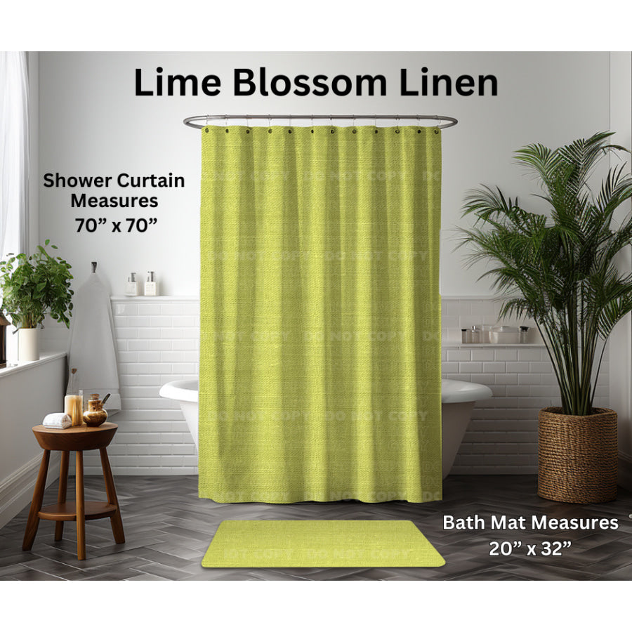 Preorder Custom Shower Curtain / Bath Mat - Lime Blossom Linen - Closes 6 Jan - ETA late Apr 2025 Shower Curtains and Bath Mats