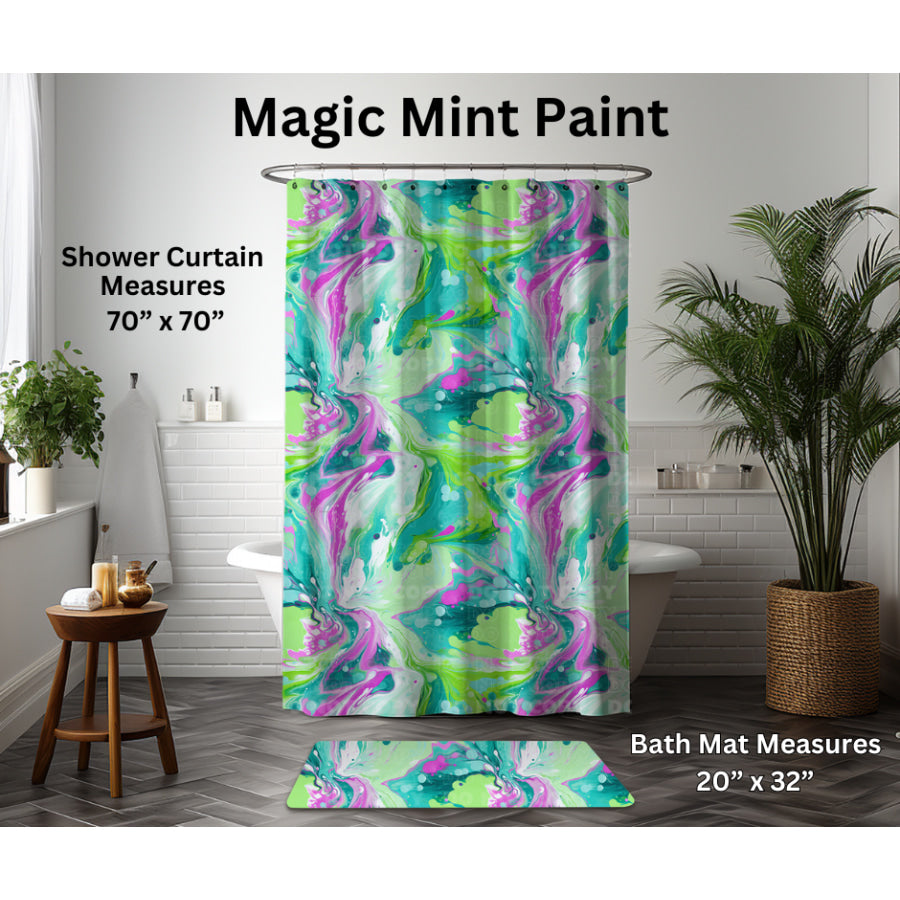 Preorder Custom Shower Curtain / Bath Mat - Magic Mint Paint - Closes 6 Jan - ETA late Apr 2025 Shower Curtains and Bath Mats