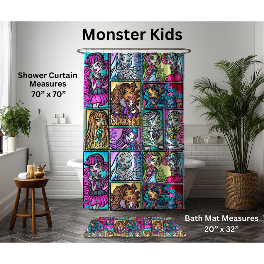 Preorder Custom Shower Curtain / Bath Mat - Monster Kids - Closes 6 Jan - ETA late Apr 2025 Shower Curtains and Bath Mats