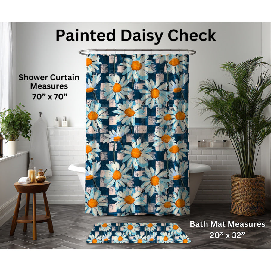 Preorder Custom Shower Curtain / Bath Mat - Painted Daisy Check - Closes 6 Jan - ETA late Apr 2025 Shower Curtains and Bath Mats