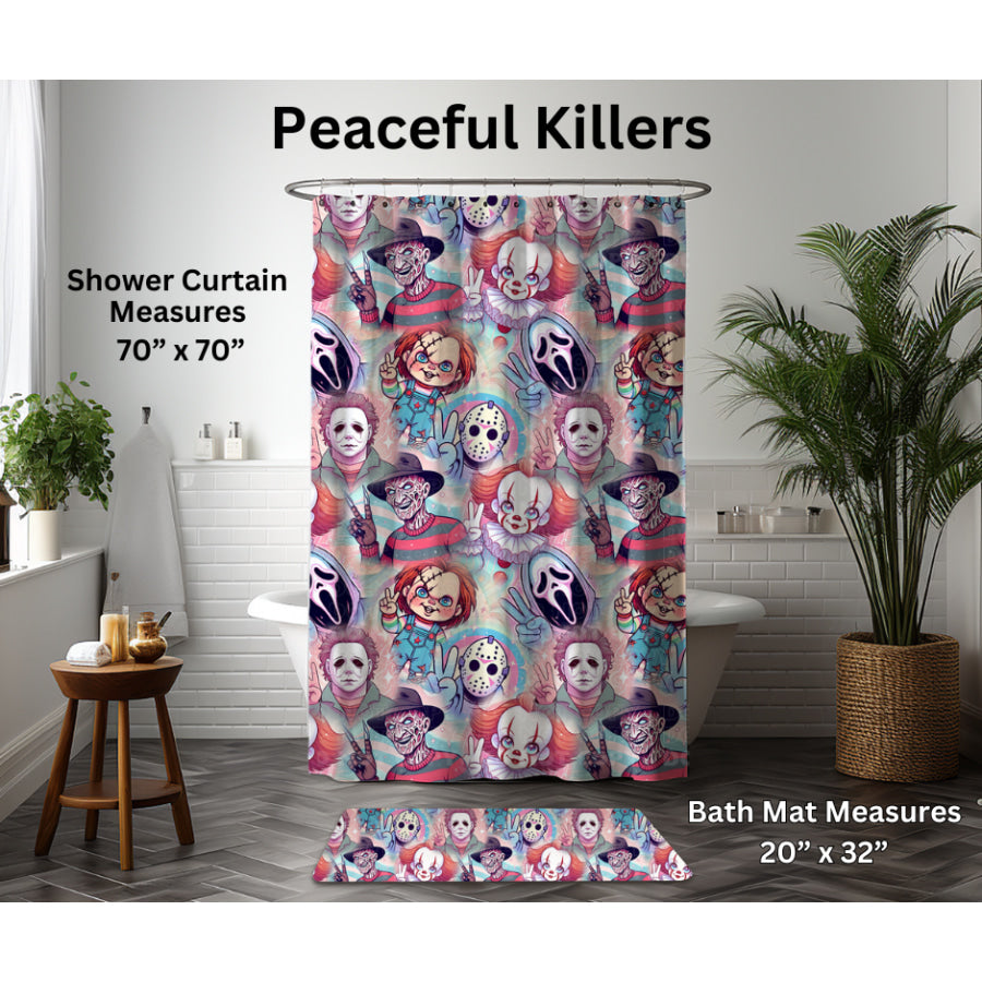 Preorder Custom Shower Curtain / Bath Mat - Peaceful Killers - Closes 6 Jan - ETA late Apr 2025 Shower Curtains and Bath Mats