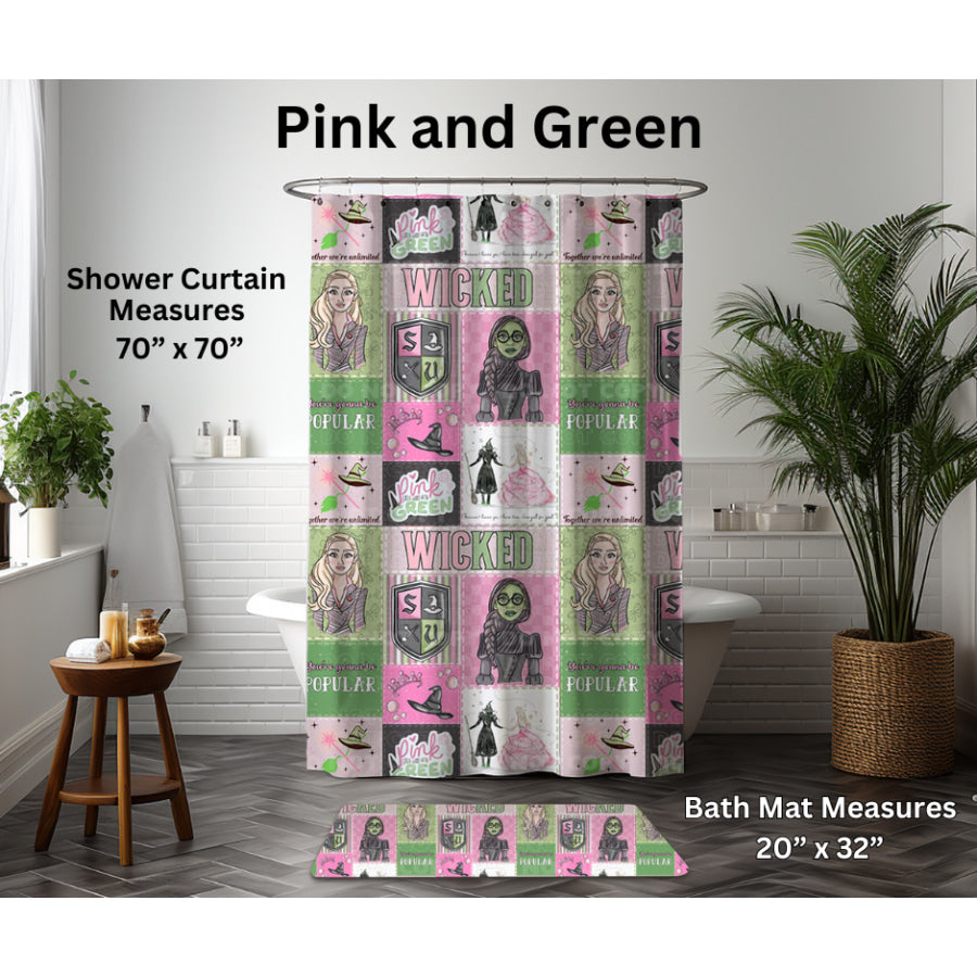 Preorder Custom Shower Curtain / Bath Mat - Pink and Green - Closes 6 Jan - ETA late Apr 2025 Shower Curtains and Bath Mats