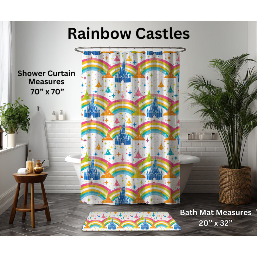 Preorder Custom Shower Curtain / Bath Mat - Rainbow Castles - Closes 6 Jan - ETA late Apr 2025 Shower Curtains and Bath Mats