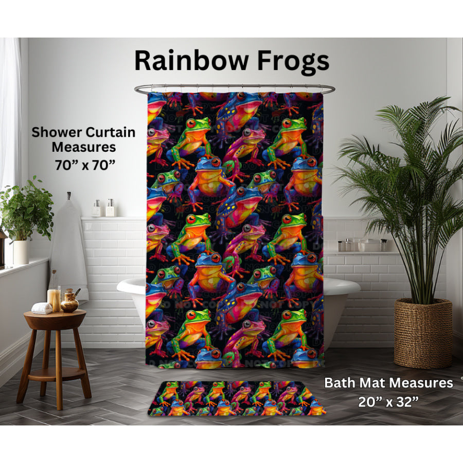 Preorder Custom Shower Curtain / Bath Mat - Rainbow Frogs - Closes 6 Jan - ETA late Apr 2025 Shower Curtains and Bath Mats