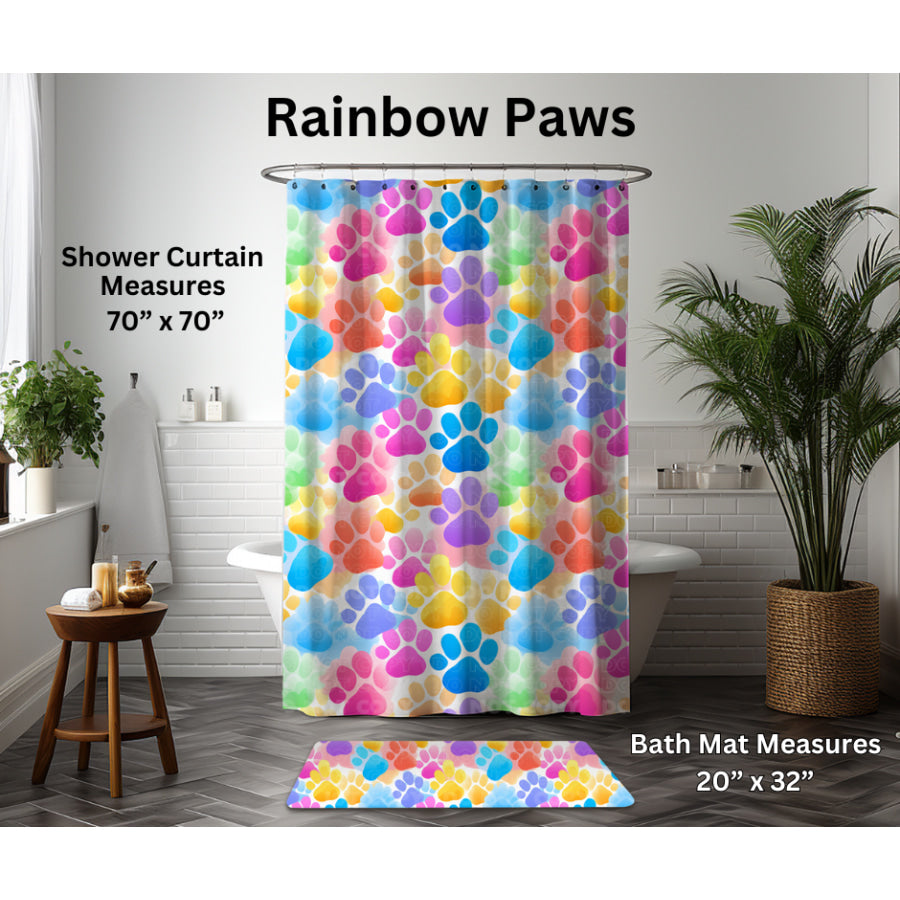 Preorder Custom Shower Curtain / Bath Mat - Rainbow Paws - Closes 6 Jan - ETA late Apr 2025 Shower Curtains and Bath Mats