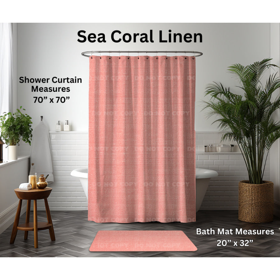 Preorder Custom Shower Curtain / Bath Mat - Sea Coral Linen - Closes 6 Jan - ETA late Apr 2025 Shower Curtains and Bath Mats