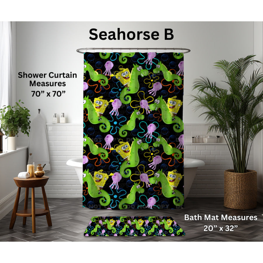 Preorder Custom Shower Curtain / Bath Mat - Seahorse B - Closes 6 Jan - ETA late Apr 2025 Shower Curtains and Bath Mats