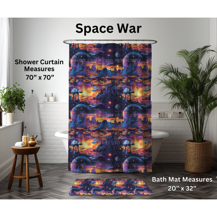 Preorder Custom Shower Curtain / Bath Mat - Space War - Closes 6 Jan - ETA late Apr 2025 Shower Curtains and Bath Mats