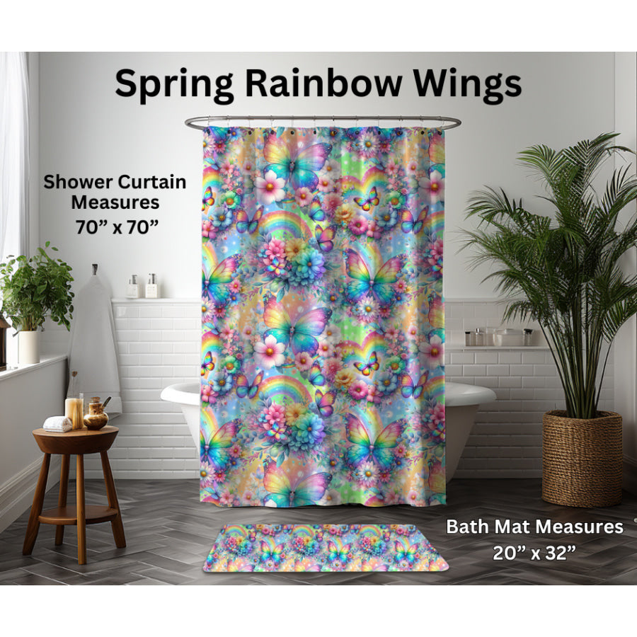 Preorder Custom Shower Curtain / Bath Mat - Spring Rainbow Wings - Closes 6 Jan - ETA late Apr 2025 Shower Curtains and Bath Mats