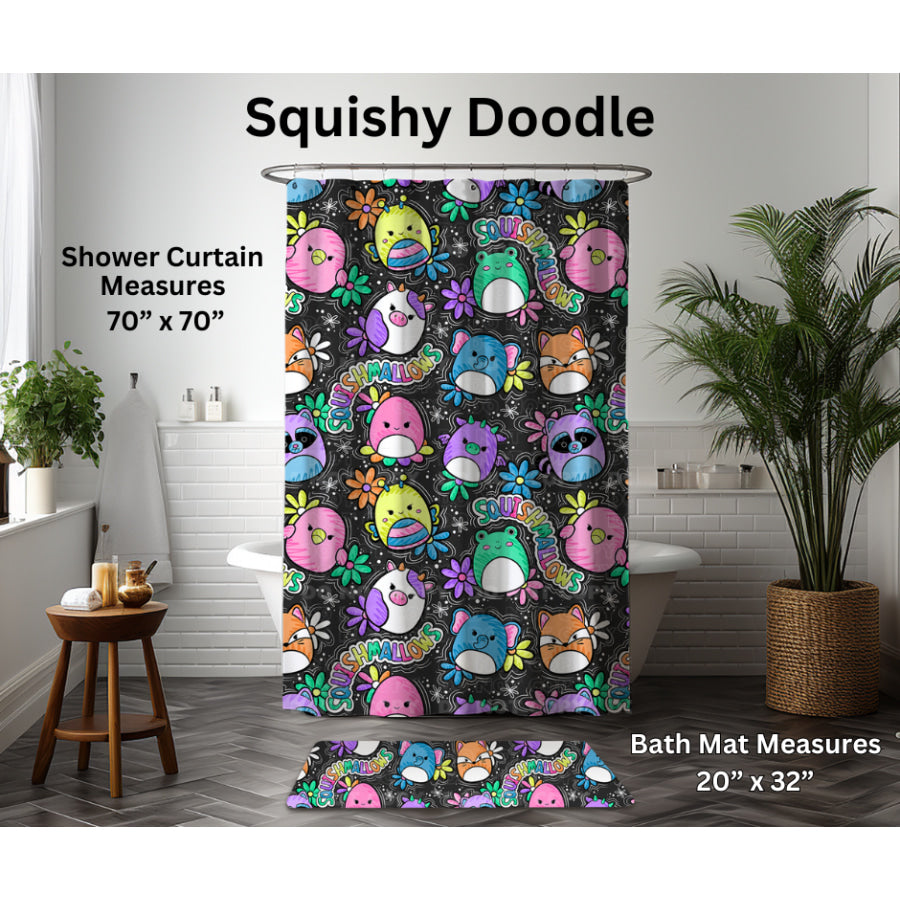 Preorder Custom Shower Curtain / Bath Mat - Squishy Doodle - Closes 6 Jan - ETA late Apr 2025 Shower Curtains and Bath Mats