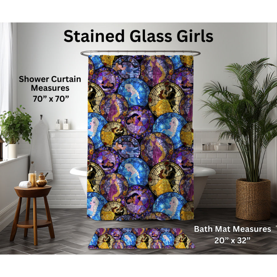 Preorder Custom Shower Curtain / Bath Mat - Stained Glass Girls - Closes 6 Jan - ETA late Apr 2025 Shower Curtains and Bath Mats