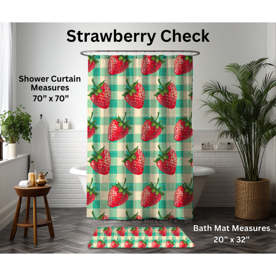 Preorder Custom Shower Curtain / Bath Mat - Strawberry Check - Closes 6 Jan - ETA late Apr 2025 Shower Curtains and Bath Mats