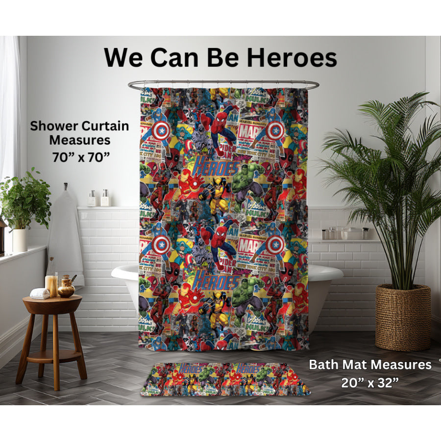 Preorder Custom Shower Curtain / Bath Mat - We Can Be Heroes - Closes 6 Jan - ETA late Apr 2025 Shower Curtains and Bath Mats