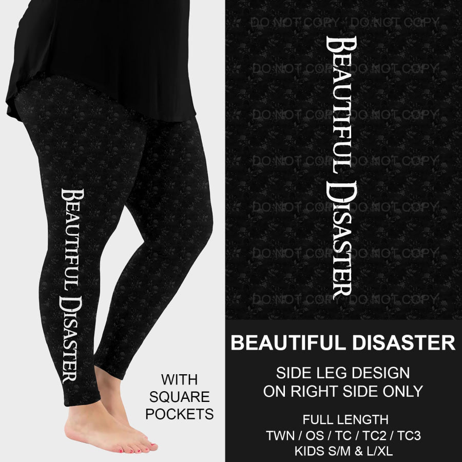 PREORDER Custom Side Print Leggings - Beautiful Disaster - Closes 12 Nov - ETA mid Feb 2025 Leggings