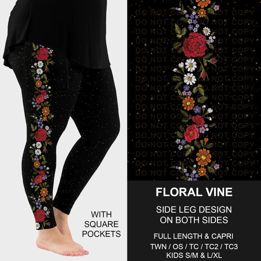 PREORDER Custom Side Print Leggings Floral Vine Closes 2 Sep ETA early Dec 2025 Leggings