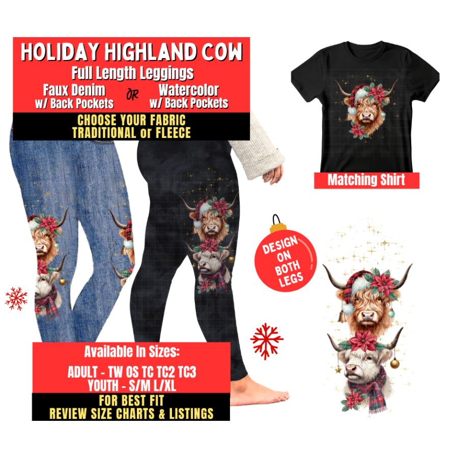 Preorder Custom Side Print Leggings Holiday Highland Cow Closes 27 Aug ETA mid Dec 2025 Leggings