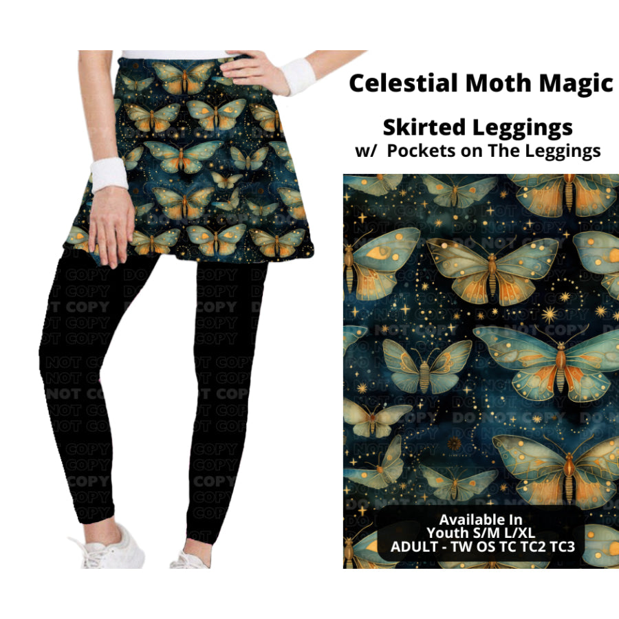 Preorder Custom Skirted Leggings with Pockets - Celestial Moth Magic - Closes 25 Nov - ETA late Feb 2025 Leggings