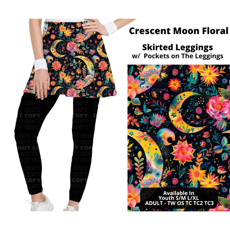 Preorder Custom Skirted Leggings with Pockets - Crescent Moon Floral - Closes 25 Nov - ETA late Feb 2025 Leggings