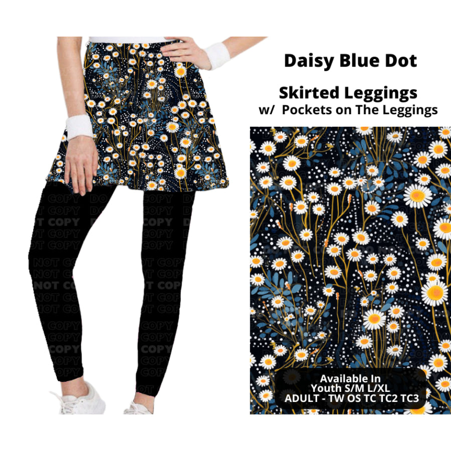 Preorder Custom Skirted Leggings with Pockets - Daisy Blue Dot - Closes 25 Nov - ETA late Feb 2025 Leggings