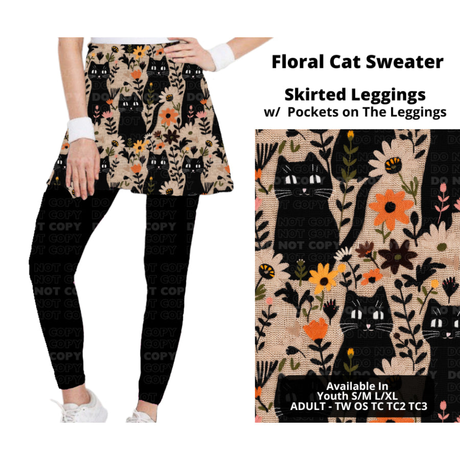 Preorder Custom Skirted Leggings with Pockets - Floral Cat Sweater - Closes 25 Nov - ETA late Feb 2025 Leggings