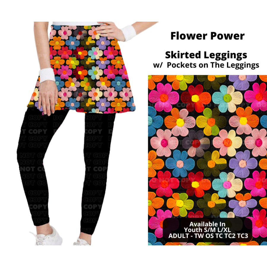 Preorder Custom Skirted Leggings with Pockets - Flower Power - Closes 25 Nov - ETA late Feb 2025 Leggings