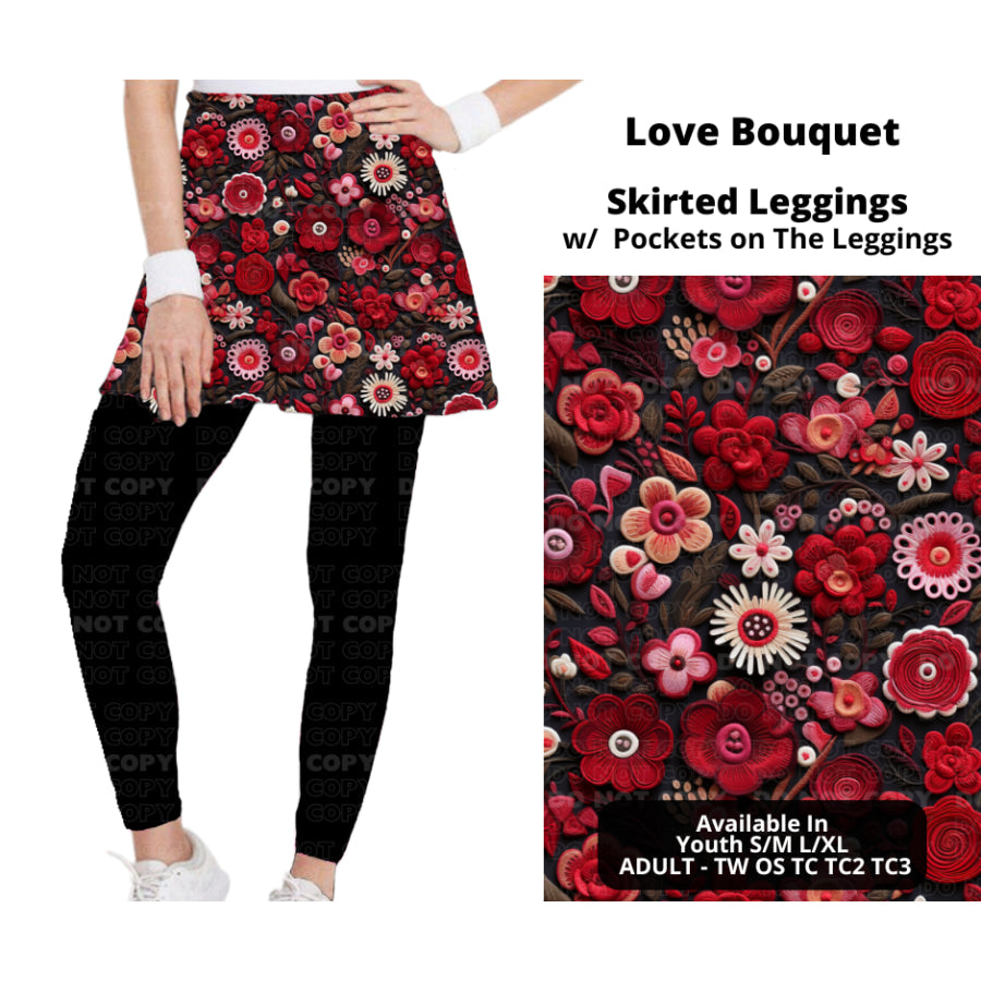 Preorder Custom Skirted Leggings with Pockets - Love Bouquet - Closes 25 Nov - ETA late Feb 2025 Leggings