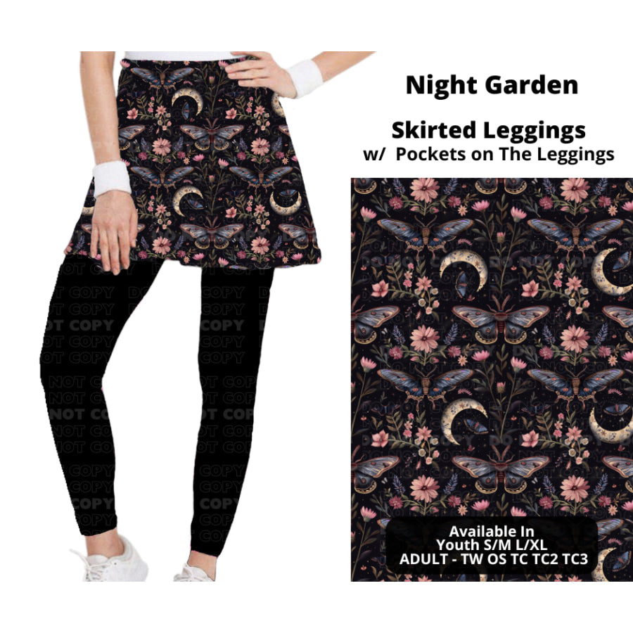 Preorder Custom Skirted Leggings with Pockets - Night Garden - Closes 25 Nov - ETA late Feb 2025 Leggings