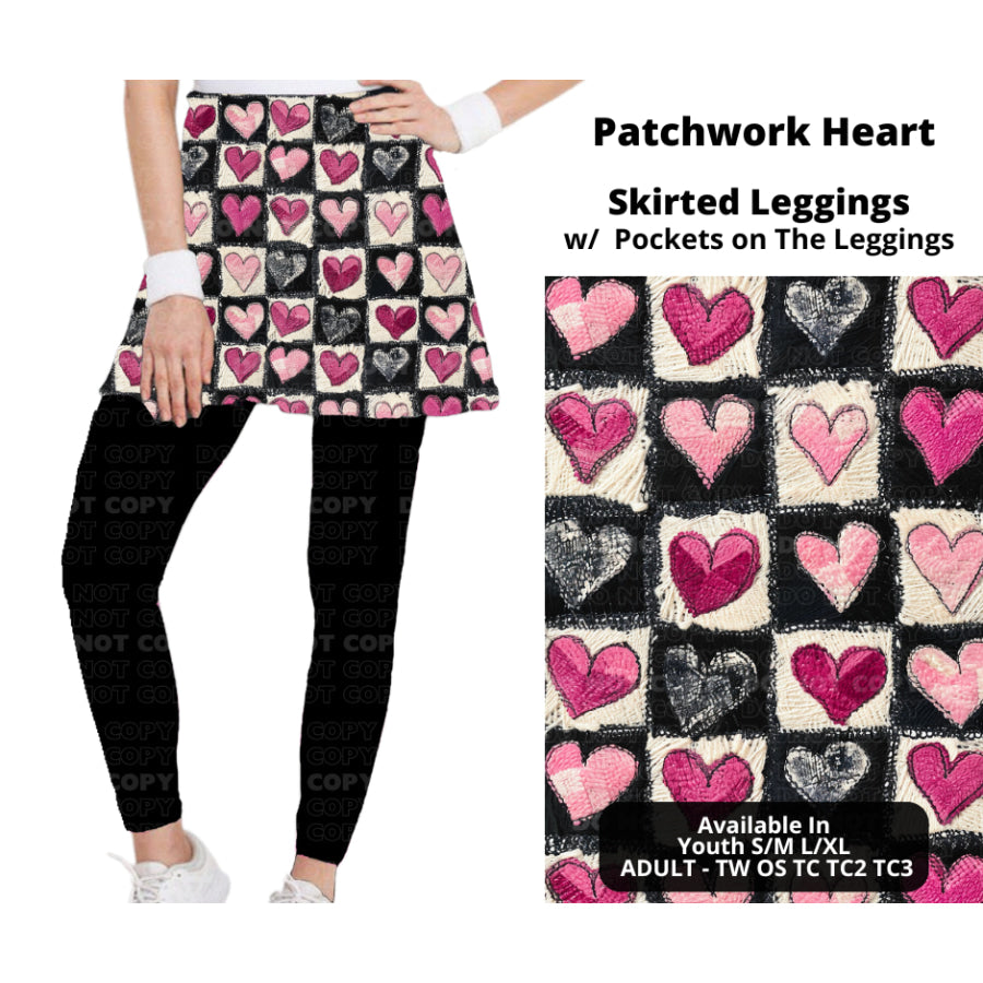 Preorder Custom Skirted Leggings with Pockets - Patchwork Heart - Closes 25 Nov - ETA late Feb 2025 Leggings