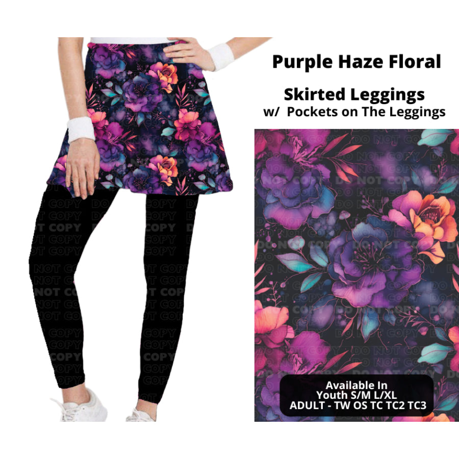 Preorder Custom Skirted Leggings with Pockets - Purple Haze Floral - Closes 25 Nov - ETA late Feb 2025 Leggings