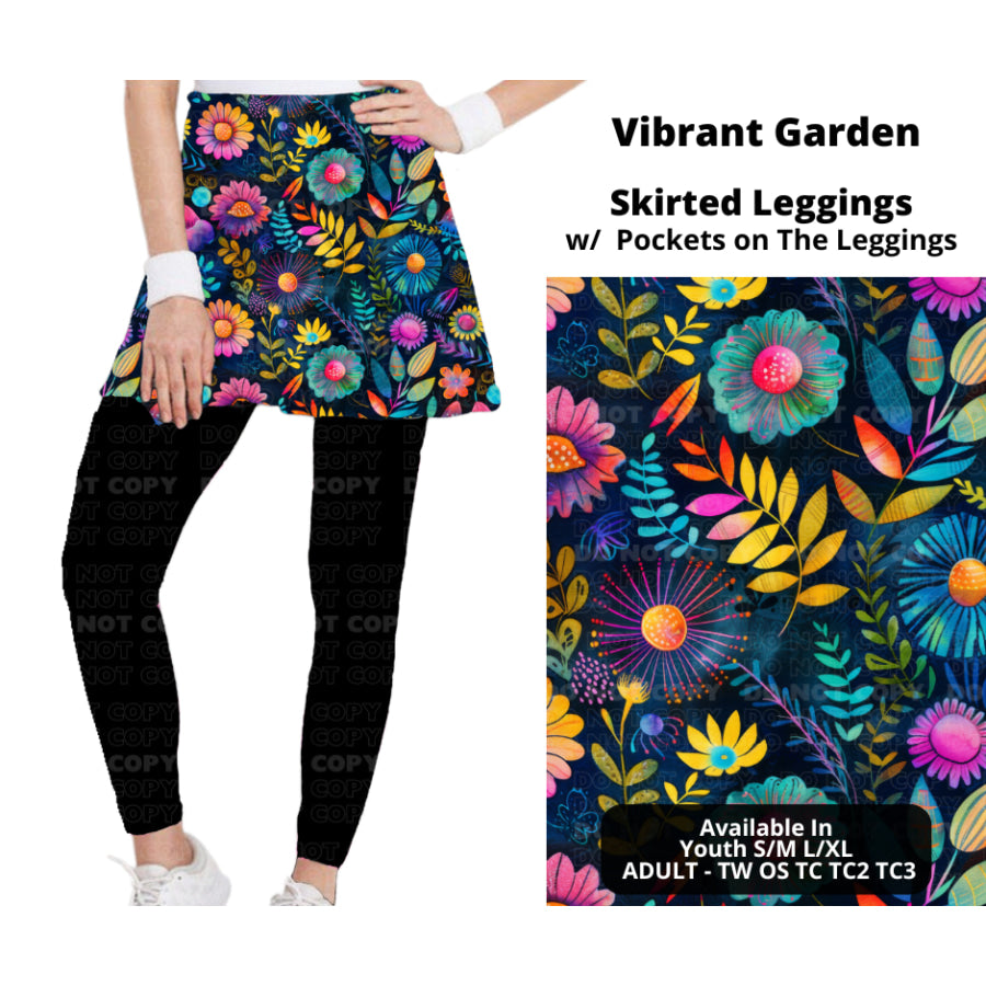 Preorder Custom Skirted Leggings with Pockets - Vibrant Garden - Closes 25 Nov - ETA late Feb 2025 Leggings