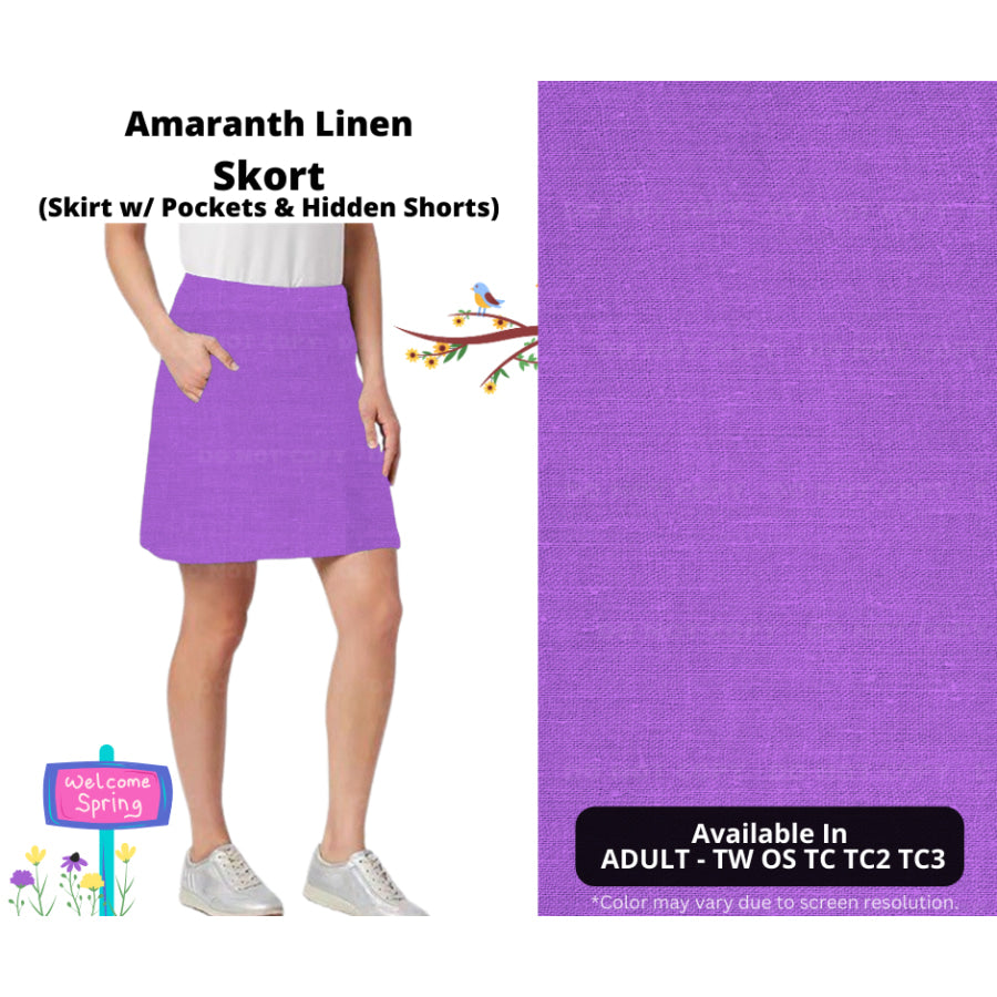 PREORDER Custom Skirts / Skorts / Skirted Leggings - Amaranth Linen - Closes 15 Jan - ETA late Apr 2025 Skirts