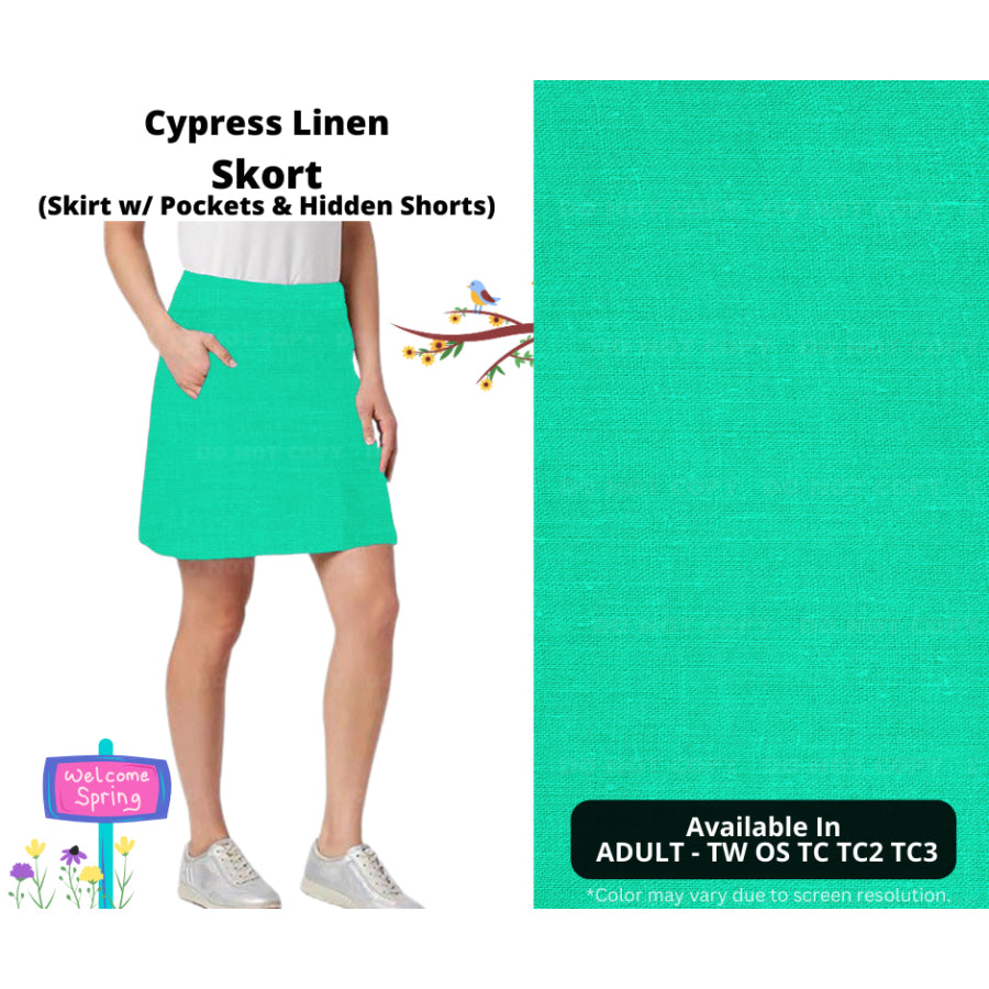 PREORDER Custom Skirts / Skorts / Skirted Leggings - Cypress Linen - Closes 15 Jan - ETA late Apr 2025 Skirts