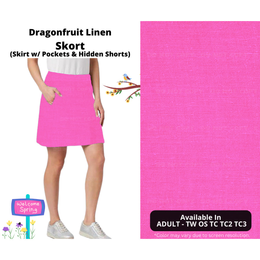 PREORDER Custom Skirts / Skorts / Skirted Leggings - Dragonfruit Linen - Closes 15 Jan - ETA late Apr 2025 Skirts