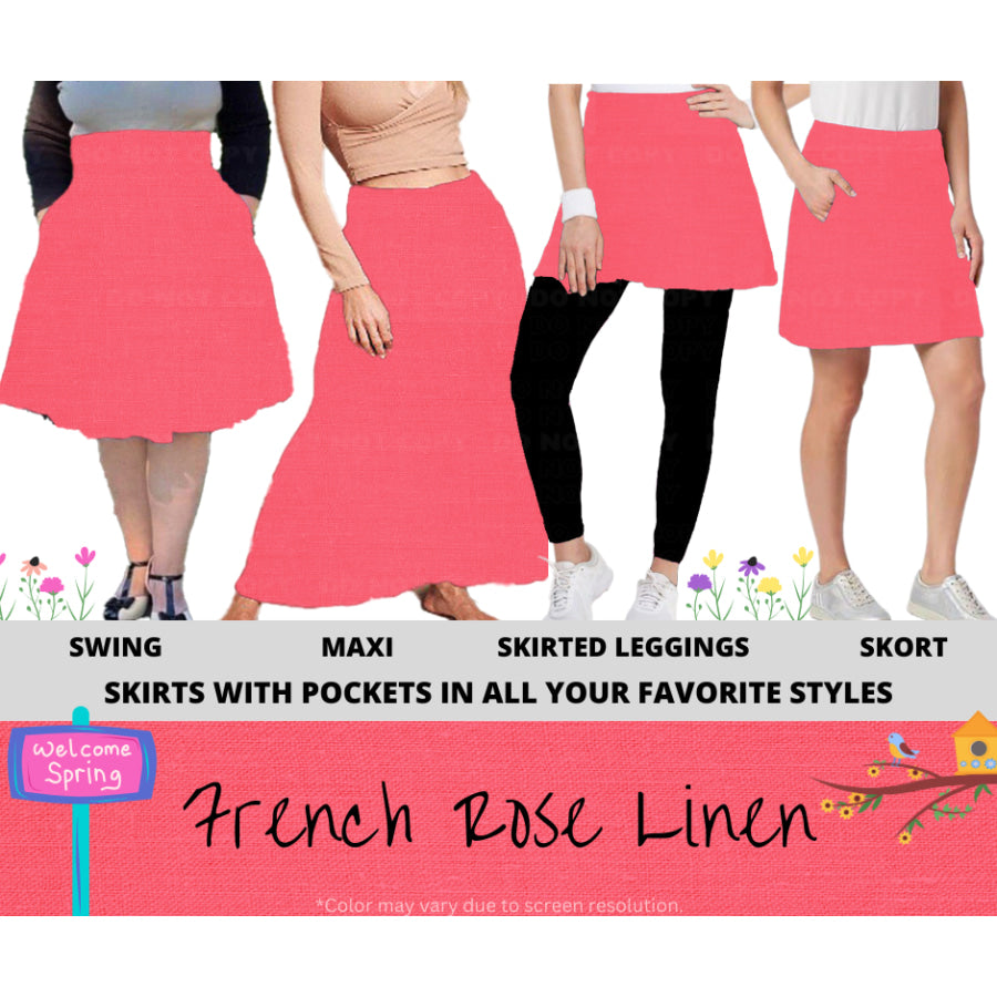 PREORDER Custom Skirts / Skorts / Skirted Leggings - French Rose Linen - Closes 15 Jan - ETA late Apr 2025 Skirts