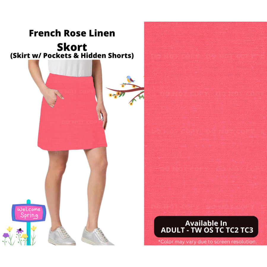 PREORDER Custom Skirts / Skorts / Skirted Leggings - French Rose Linen - Closes 15 Jan - ETA late Apr 2025 Skirts