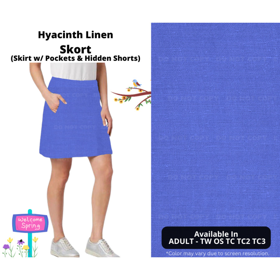 PREORDER Custom Skirts / Skorts / Skirted Leggings - Hyacinth Linen - Closes 15 Jan - ETA late Apr 2025 Skirts