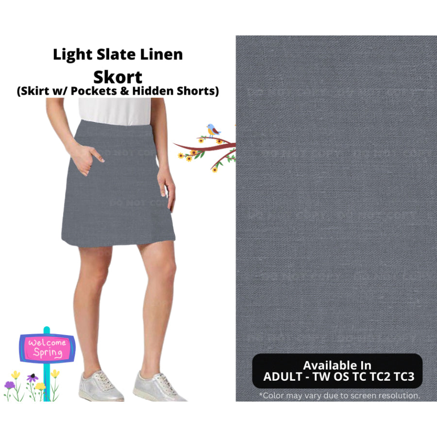 PREORDER Custom Skirts / Skorts / Skirted Leggings - Light Slate Linen - Closes 15 Jan - ETA late Apr 2025 Skirts