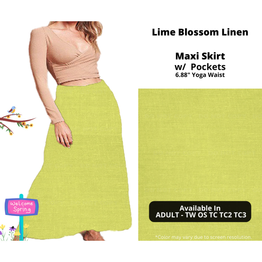 PREORDER Custom Skirts / Skorts / Skirted Leggings - Lime Blossom Linen - Closes 15 Jan - ETA late Apr 2025 Skirts