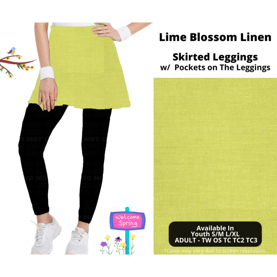 PREORDER Custom Skirts / Skorts / Skirted Leggings - Lime Blossom Linen - Closes 15 Jan - ETA late Apr 2025 Skirts