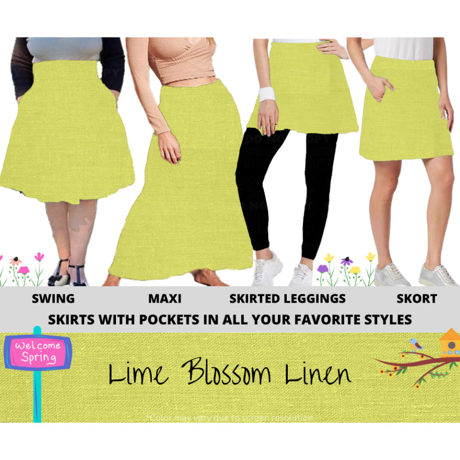 PREORDER Custom Skirts / Skorts / Skirted Leggings - Lime Blossom Linen - Closes 15 Jan - ETA late Apr 2025 Skirts