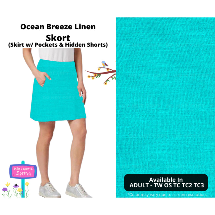 PREORDER Custom Skirts / Skorts / Skirted Leggings - Ocean Breeze Linen - Closes 15 Jan - ETA late Apr 2025 Skirts