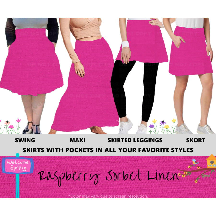 PREORDER Custom Skirts / Skorts / Skirted Leggings - Raspberry Sorbet Linen - Closes 15 Jan - ETA late Apr 2025 Skirts