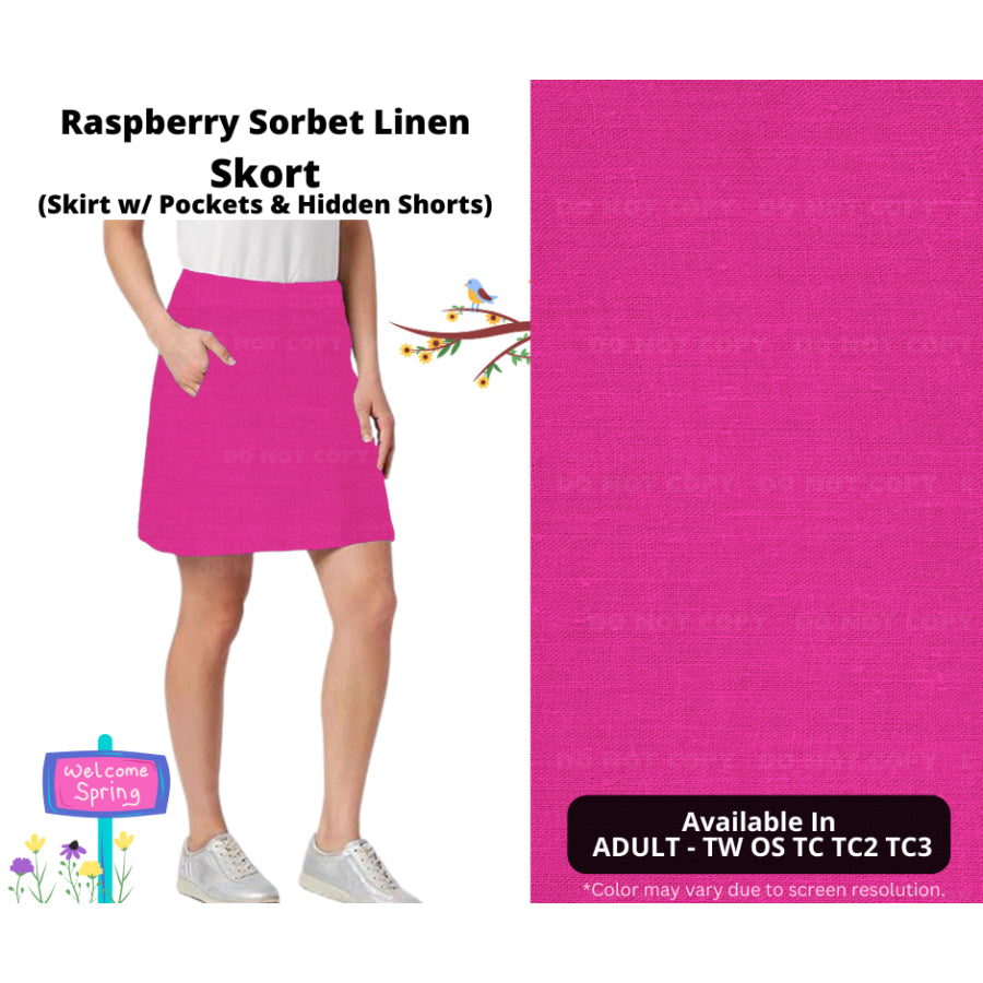 PREORDER Custom Skirts / Skorts / Skirted Leggings - Raspberry Sorbet Linen - Closes 15 Jan - ETA late Apr 2025 Skirts