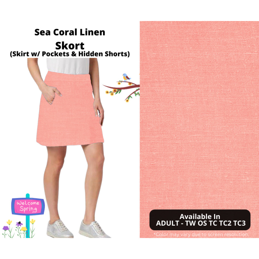 PREORDER Custom Skirts / Skorts / Skirted Leggings - Sea Coral Linen - Closes 15 Jan - ETA late Apr 2025 Skirts