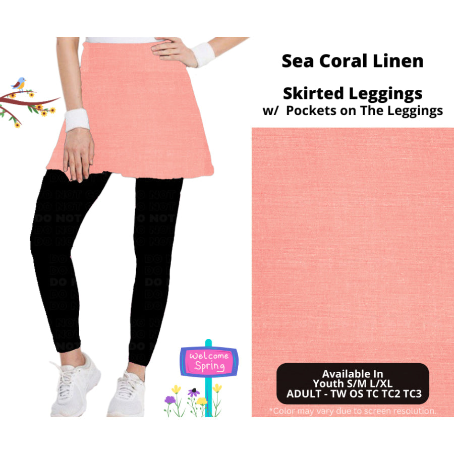 PREORDER Custom Skirts / Skorts / Skirted Leggings - Sea Coral Linen - Closes 15 Jan - ETA late Apr 2025 Skirts