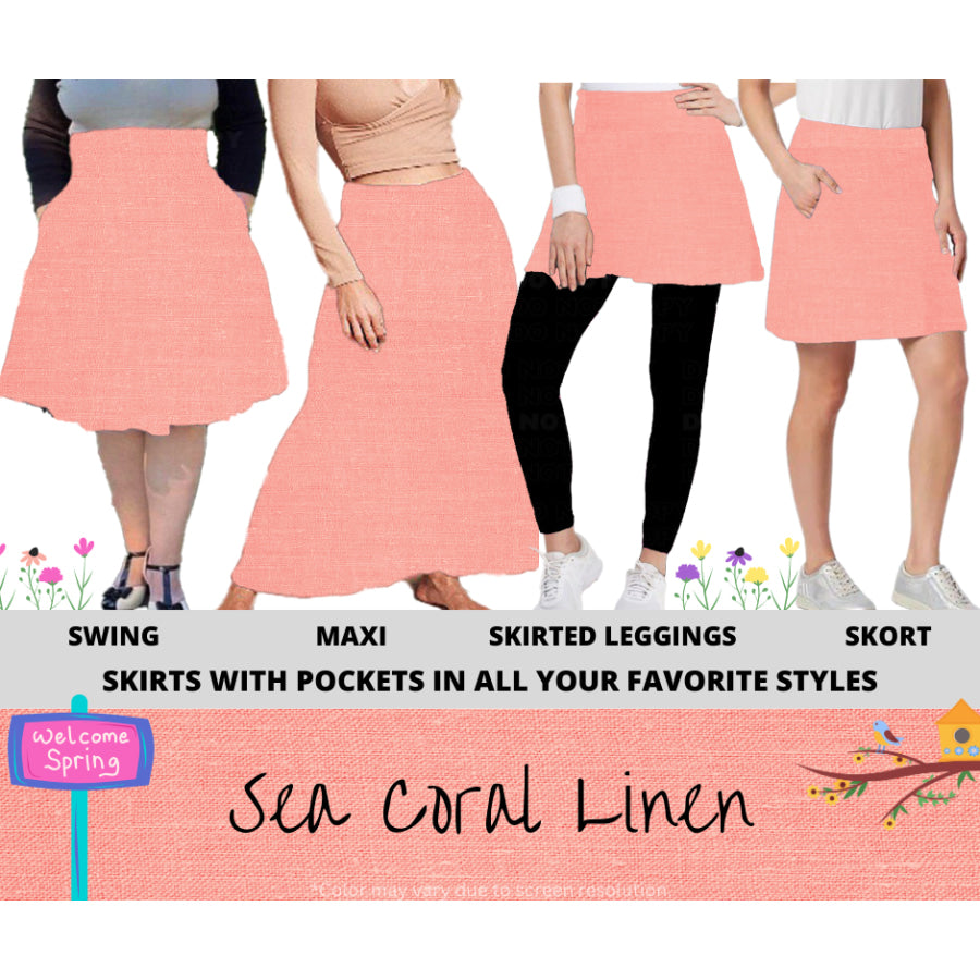 PREORDER Custom Skirts / Skorts / Skirted Leggings - Sea Coral Linen - Closes 15 Jan - ETA late Apr 2025 Skirts