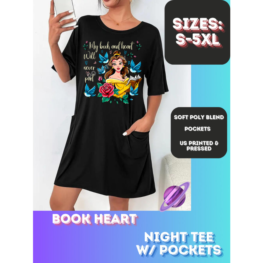 Preorder Custom Sleep Shirt with Pockets - Book Heart - Closes 22 Sep - ETA early Nov 2024 Sleepwear